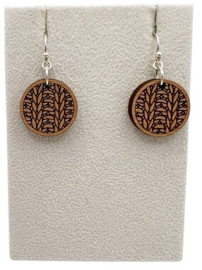 New Katrinkles Round Cherry Wood Sterling Silver Knit Pattern Earrings